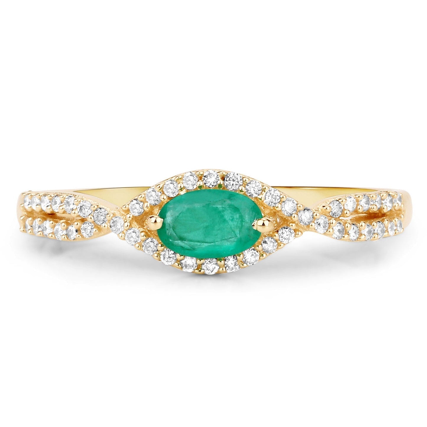 0.32 Carat Genuine Zambian Emerald and White Diamond 14K Yellow Gold Ring Bids.com