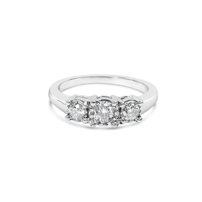 14K White Gold 1/2 Cttw Miracle Set Round Lab Grown Diamond Three Stone Illusion Plate Ring (F-G Color, VS1-VS2 Clarity) - Ring Size 7 Bids.com