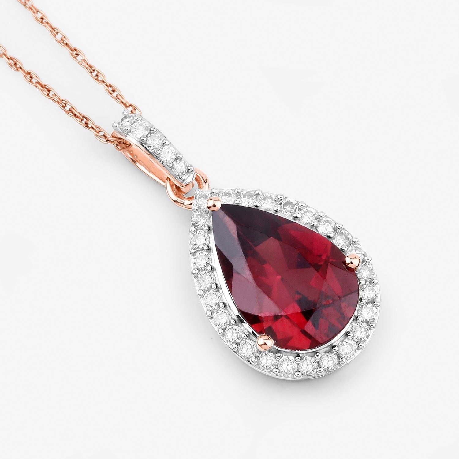 3.29 Carat Genuine Rhodolite and White Diamond 14K Rose Gold Pendant Bids.com