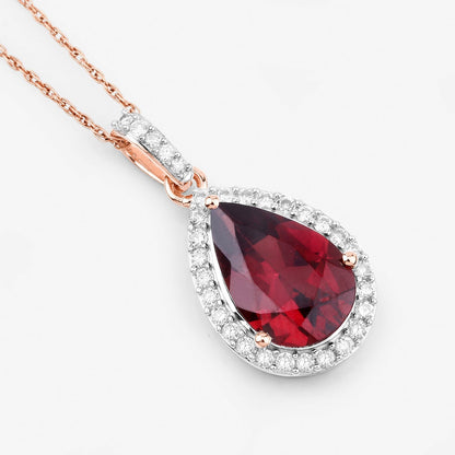 3.29 Carat Genuine Rhodolite and White Diamond 14K Rose Gold Pendant Bids.com