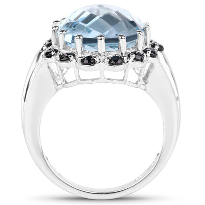 12.49 Carat Genuine Blue Topaz & Black Spinel .925 Sterling Silver Ring Bids.com