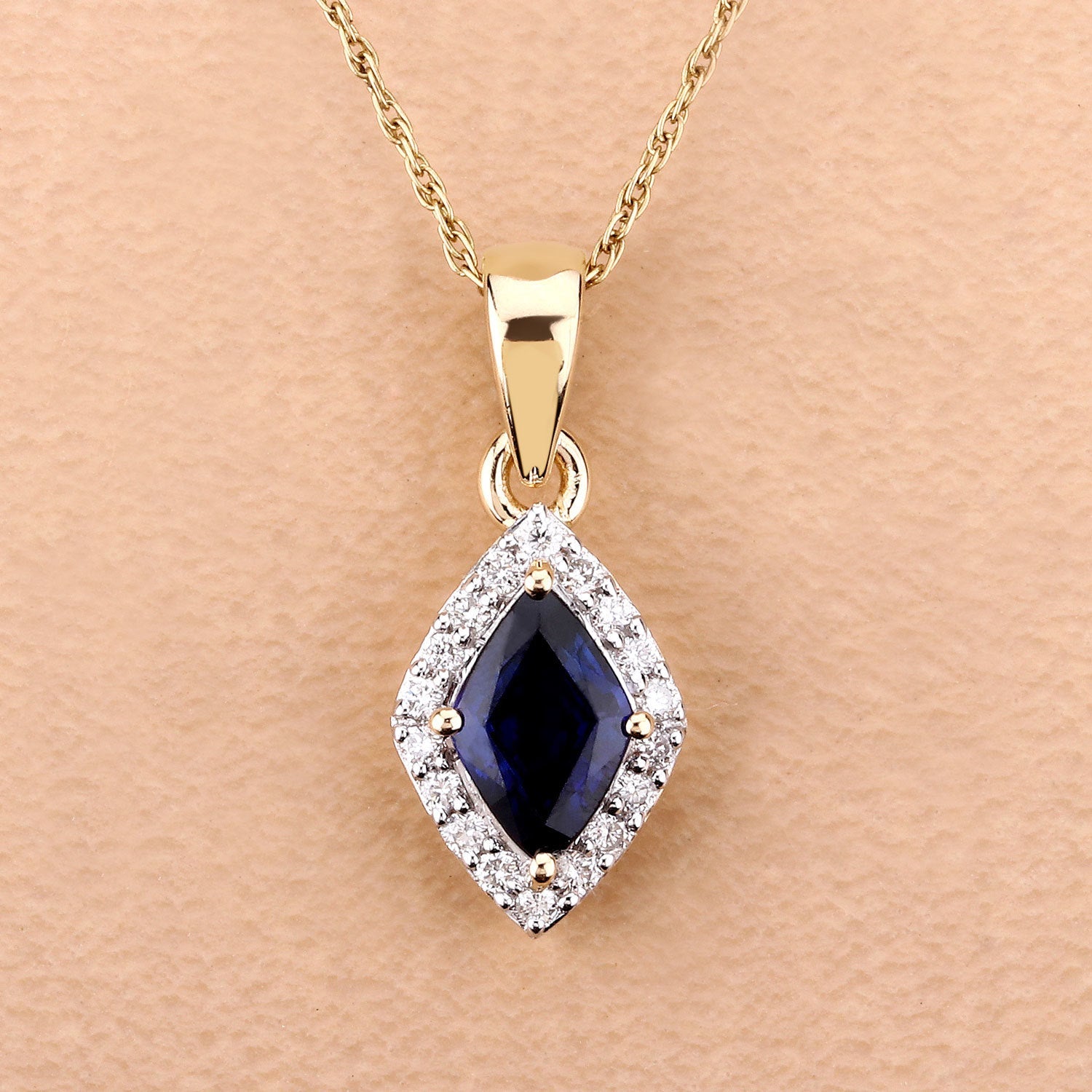 0.92 Carat Genuine Blue Sapphire and White Diamond 14K Yellow Gold Pendant Bids.com