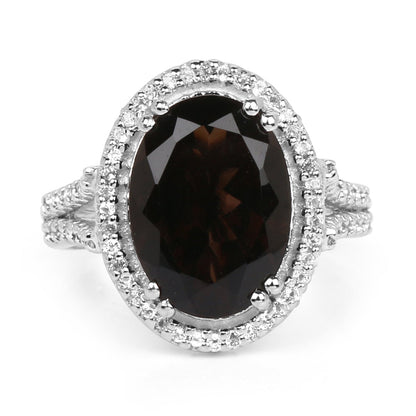 5.80 Carat Genuine Smoky Quartz & White Topaz .925 Sterling Silver Ring Bids.com