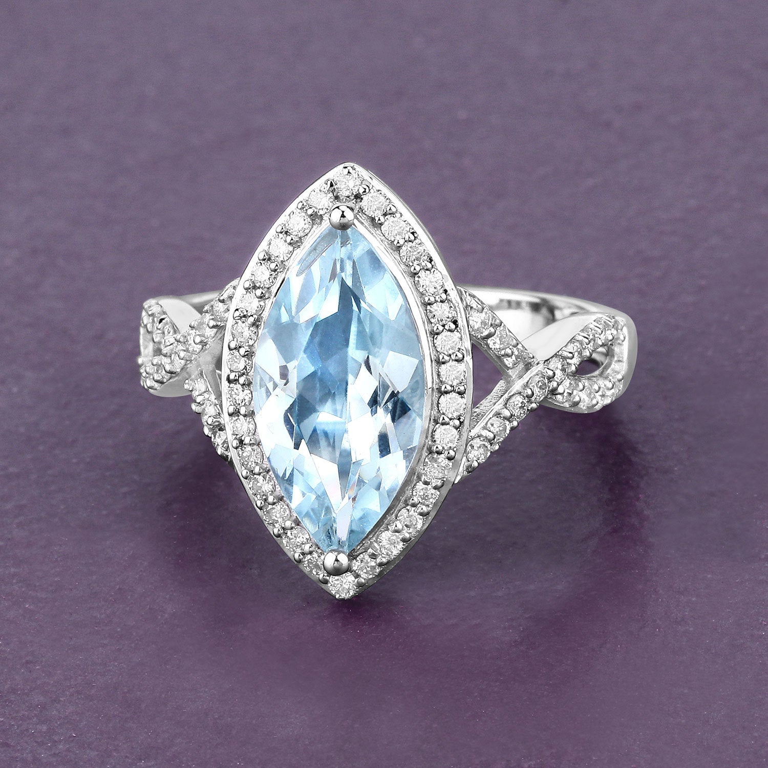 2.24 Carat Genuine Aquamarine and White Diamond 14K White Gold Ring Bids.com