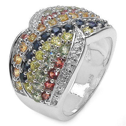 3.07 Carat Genuine Multi Sapphire .925 Sterling Silver Ring Bids.com