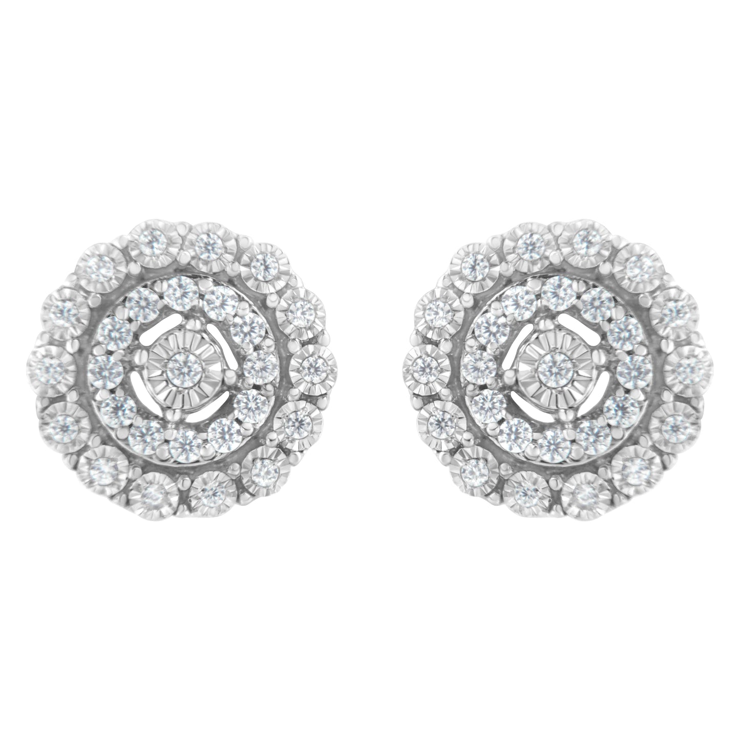 10KT White Gold 1/2 cttw Double Halo Brilliant Round-Cut Diamond Stud Earrings (I-J Clarity, I2-I3 Color) Bids.com