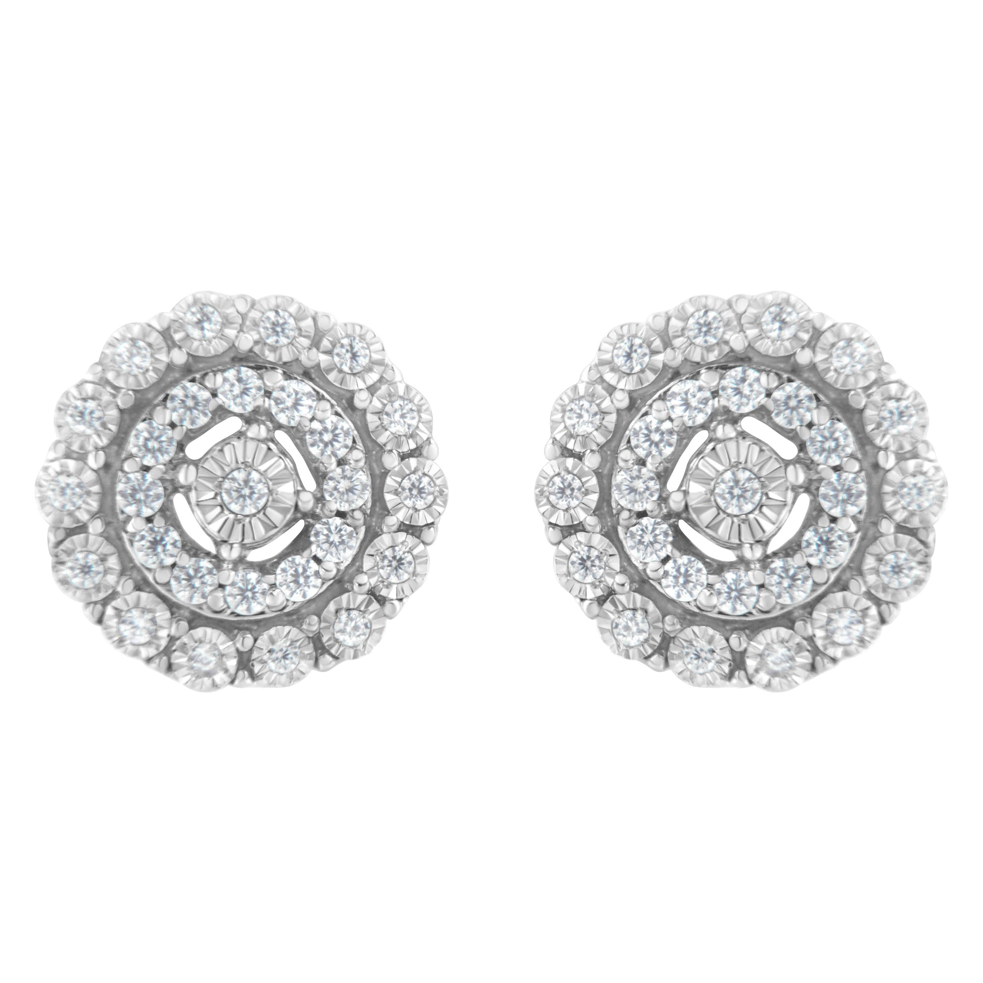 10KT White Gold 1/2 cttw Double Halo Brilliant Round-Cut Diamond Stud Earrings (I-J Clarity, I2-I3 Color) Bids.com