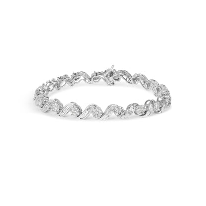 14K White Gold 2.00 Cttw Diamond Cluster and Spiral Link Bracelet (I-J Color, I1-I2 Clarity) - 7" Bids.com
