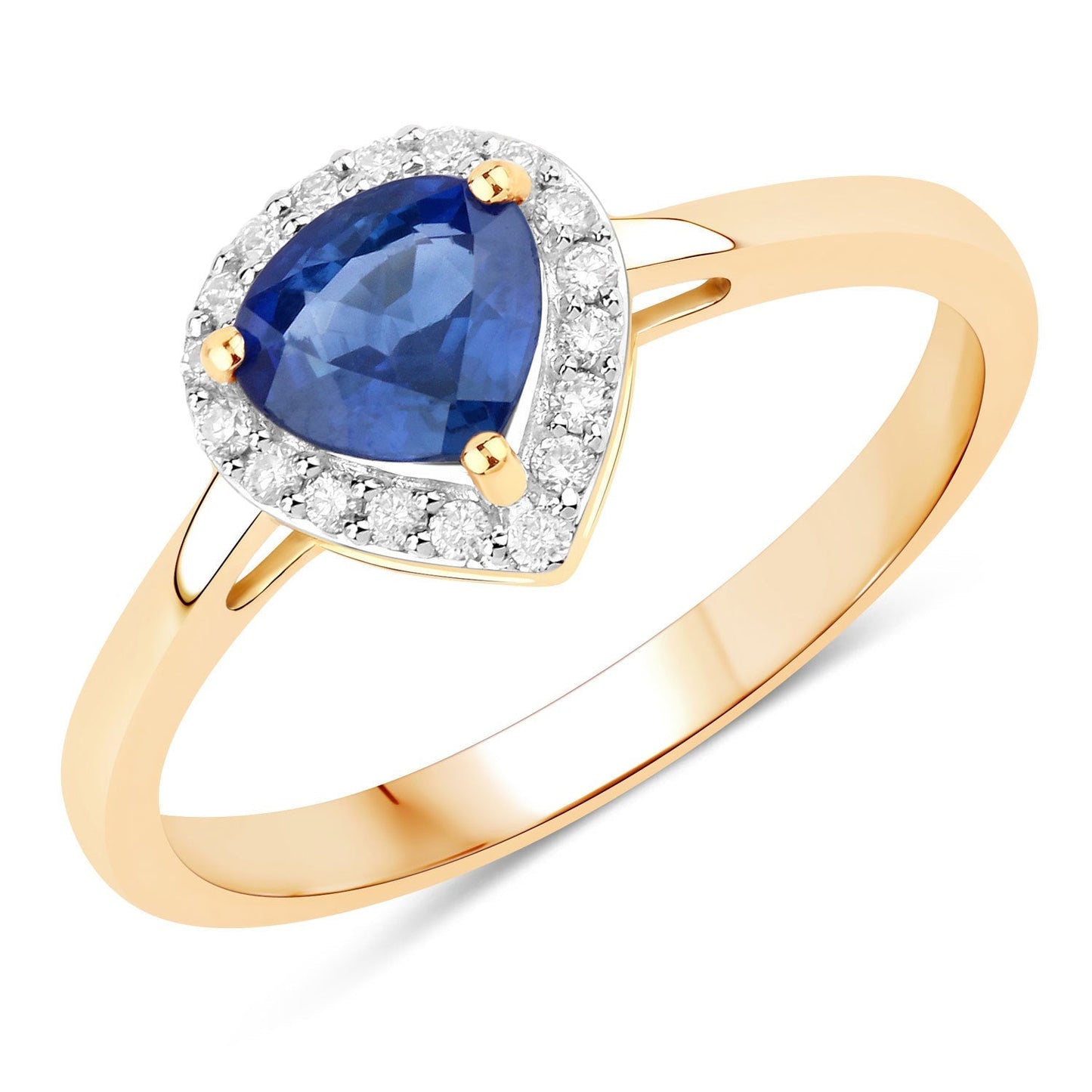 0.73 Carat Genuine Blue Sapphire and White Diamond 14K Yellow Gold Ring Bids.com