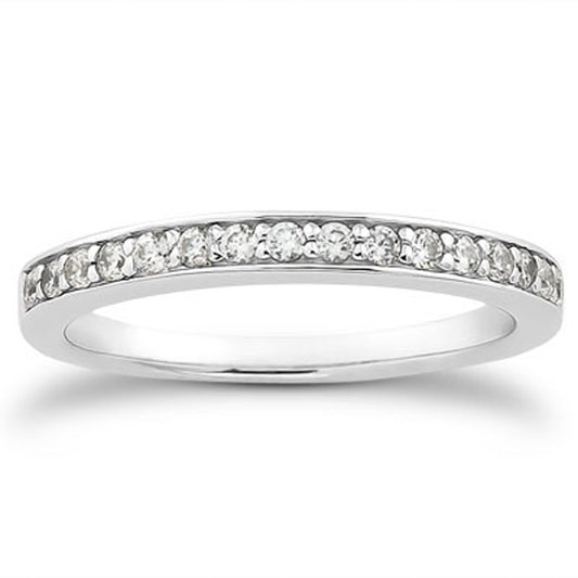 14k White Gold Pave Diamond Wedding Ring Band Set 1/2 Around Bids.com