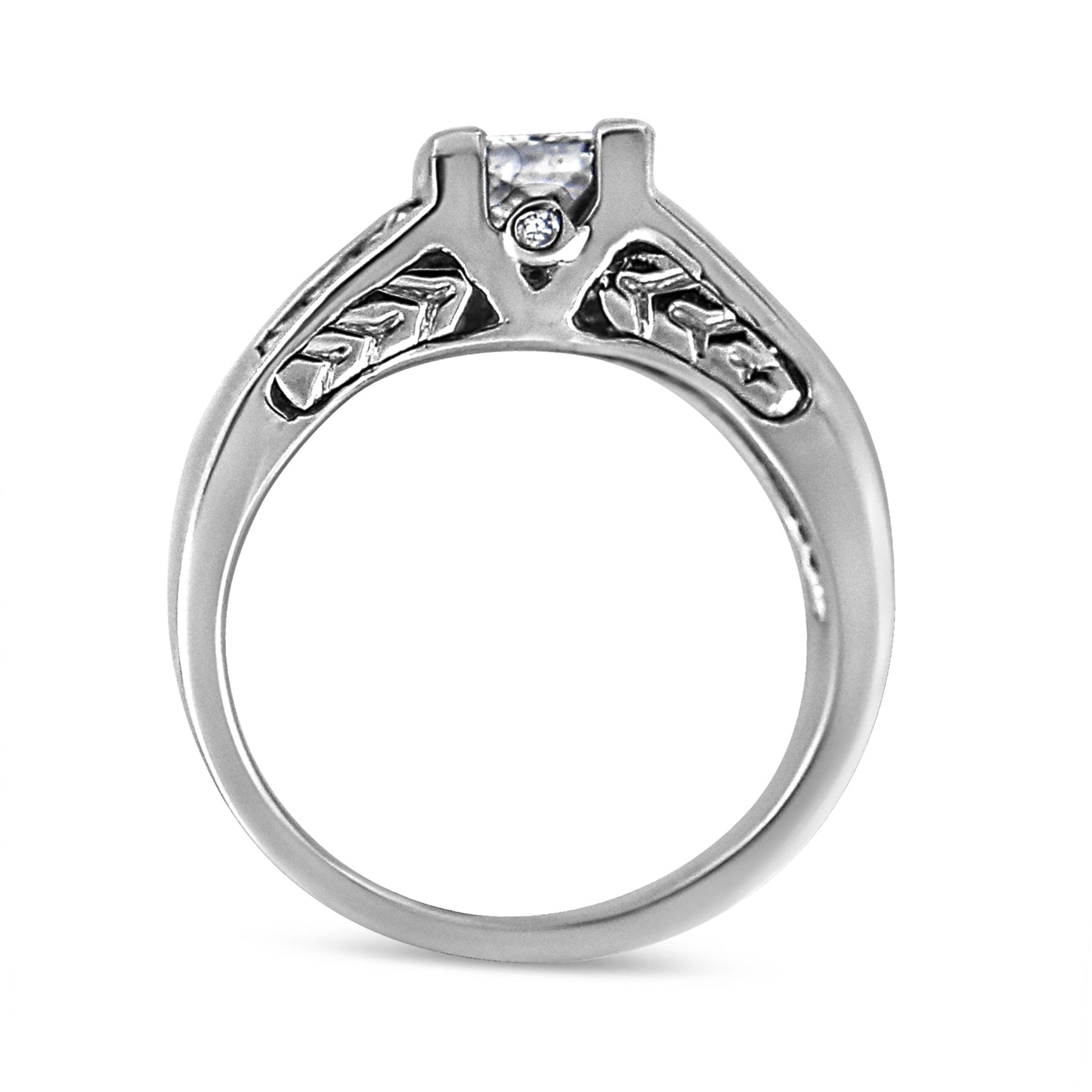 14K White Gold 1 1/4 Cttw Princess Cut Diamond Channel Set Engagement Ring (H-I Color, SI1-SI2 Clarity) - Ring Size 7 Bids.com