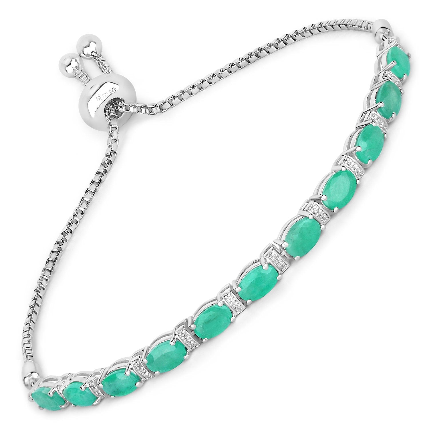 4.98 Carat Genuine Emerald and White Topaz .925 Sterling Silver Bracelet Bids.com