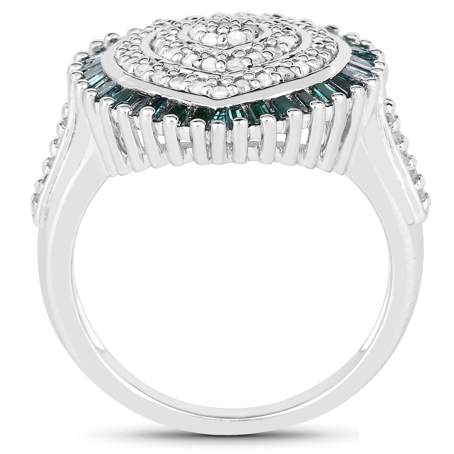 0.74 Carat Genuine White Diamond and Green Diamond .925 Sterling Silver Ring Bids.com