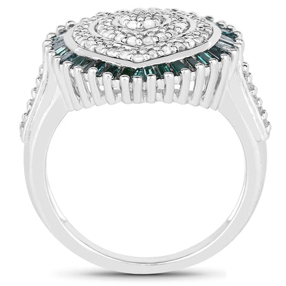 0.74 Carat Genuine White Diamond and Green Diamond .925 Sterling Silver Ring Bids.com