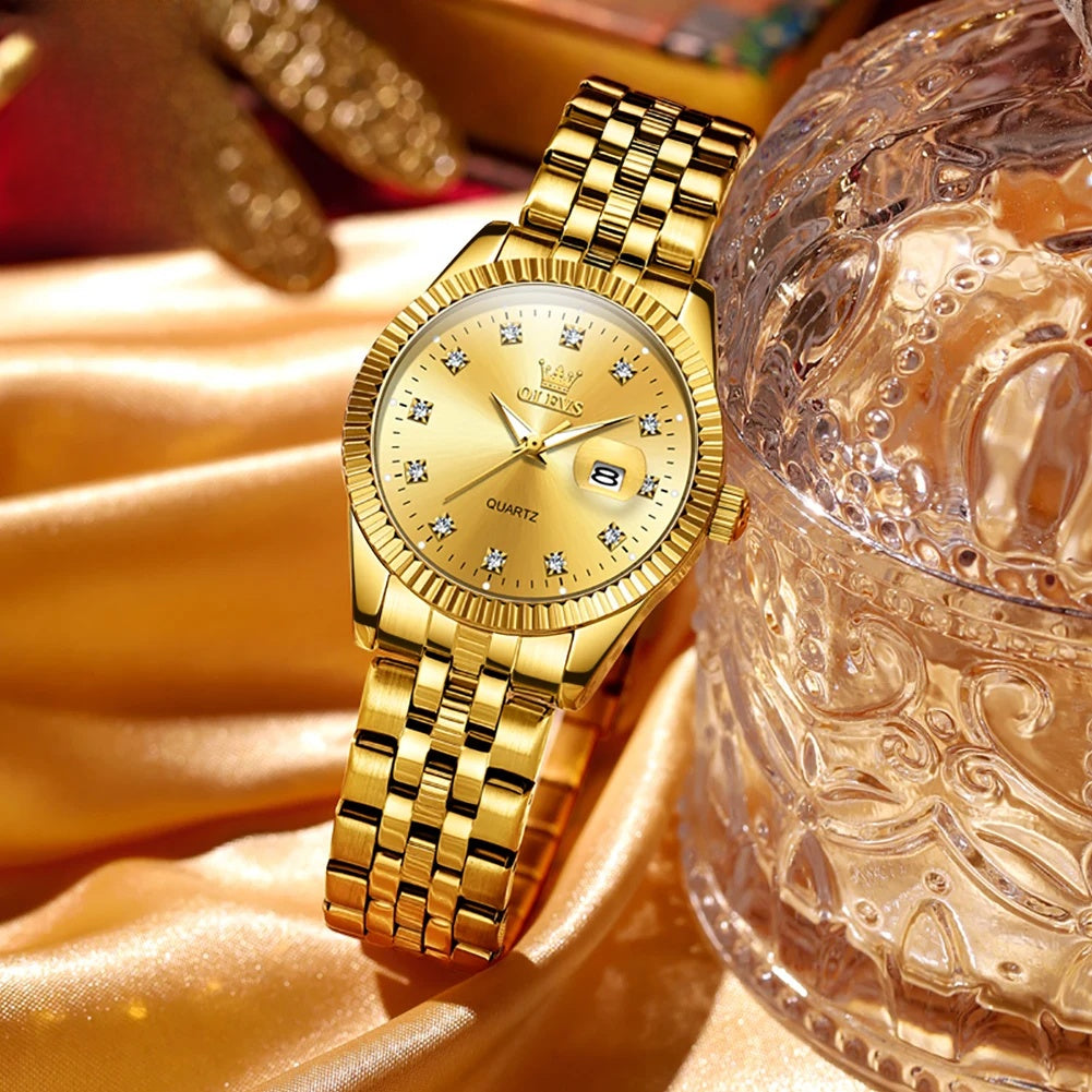 Women's Gold Stainless Steel Watch 33mm Luminous Date BandsCo Straps