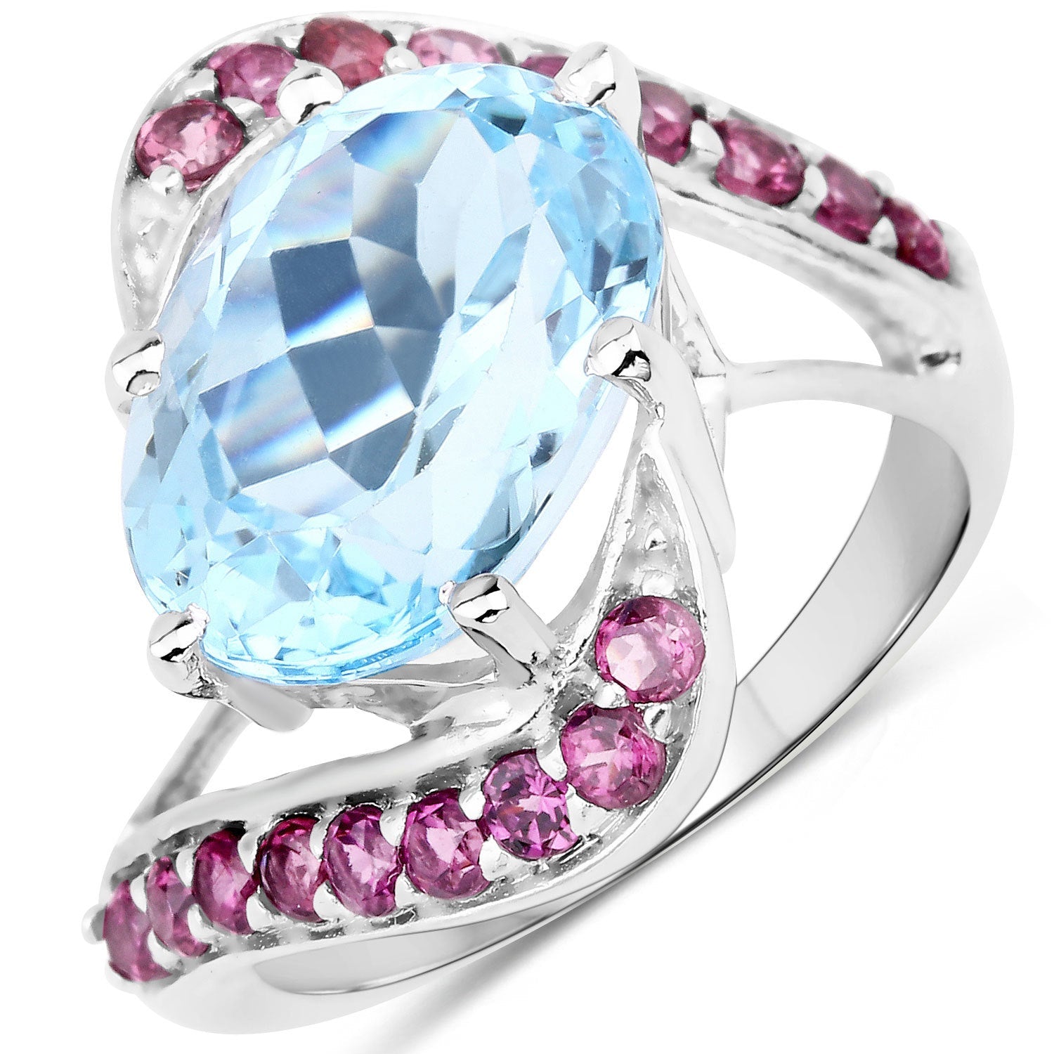 8.40 Carat Genuine Blue Topaz and Rhodolite .925 Sterling Silver Ring Bids.com