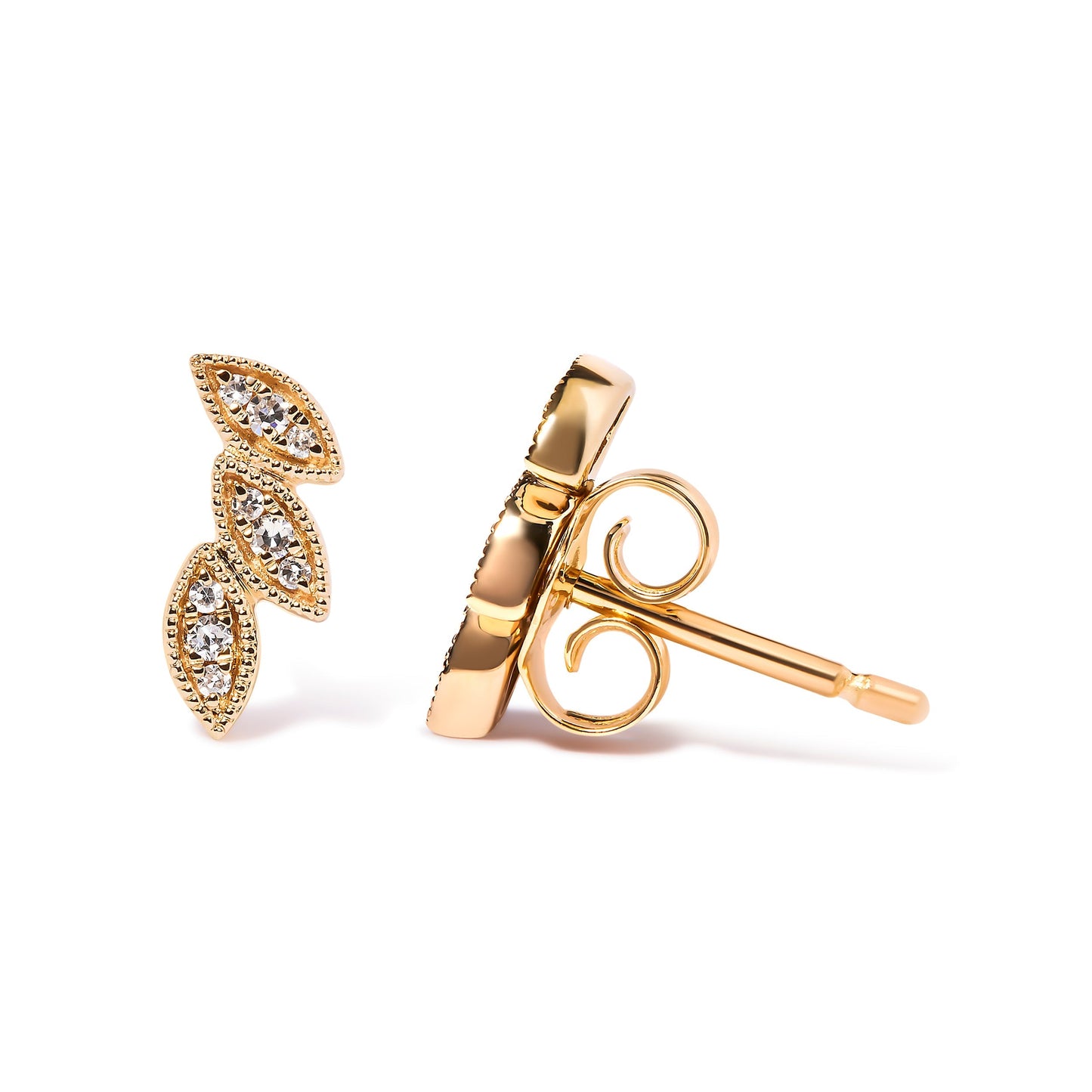 10K Yellow Gold 1/10 Cttw Diamond Triple Leaf Stud Earring (H-I Color, I1-I2 Clarity) Bids.com