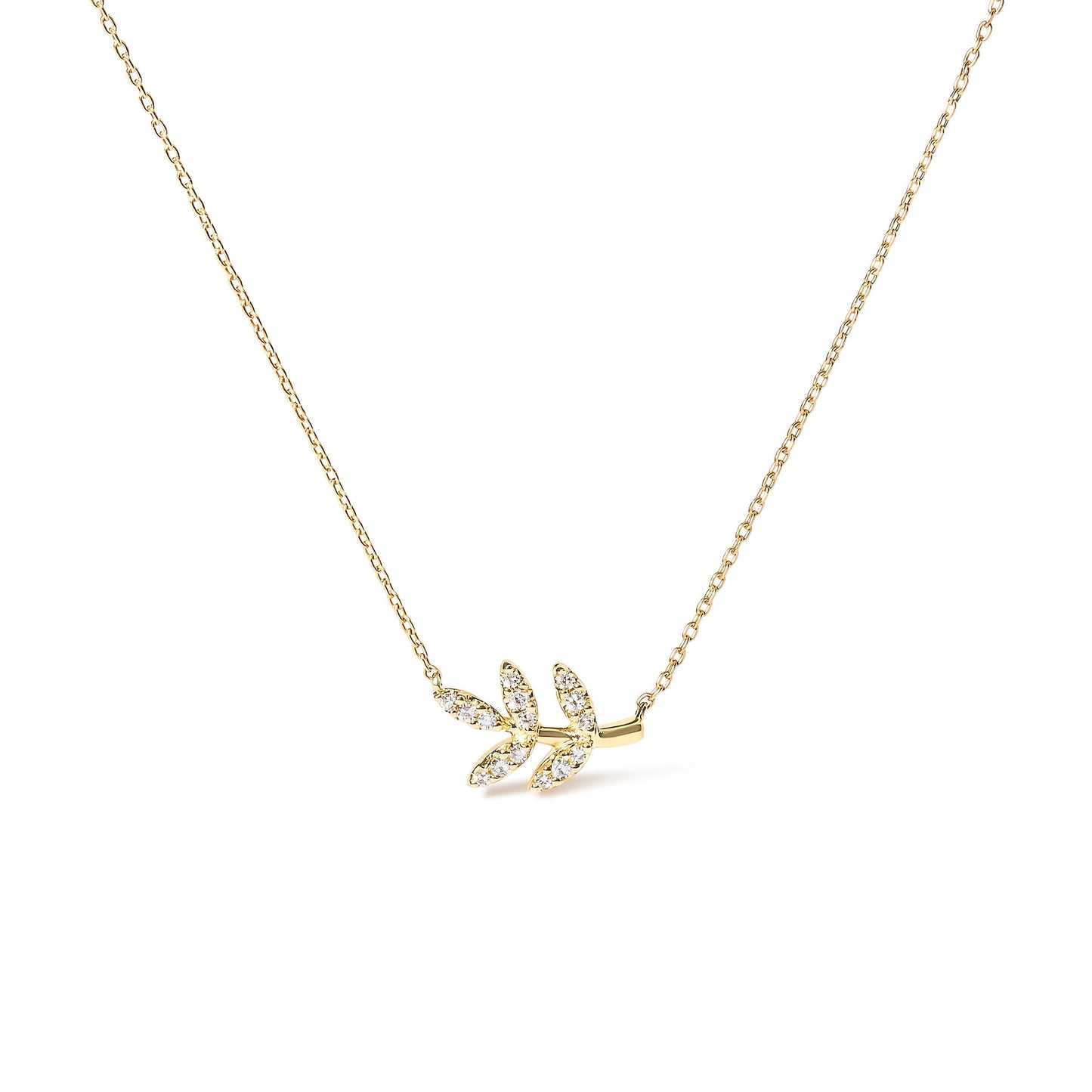 10K Yellow Gold 1/10 Cttw Diamond Leaf and Branch 18" Pendant Necklace (H-I Color, I1-I2 Clarity) Bids.com