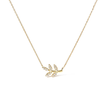 10K Yellow Gold 1/10 Cttw Diamond Leaf and Branch 18" Pendant Necklace (H-I Color, I1-I2 Clarity) Bids.com
