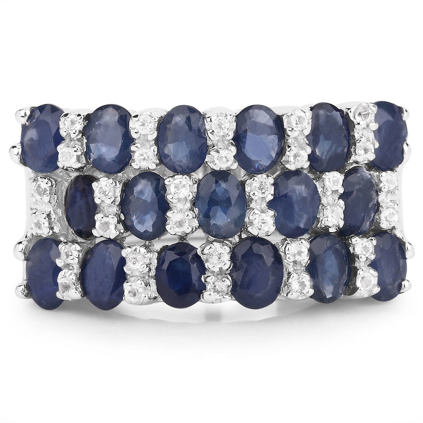 3.66 Carat Genuine Blue Sapphire and White Topaz .925 Sterling Silver Ring Bids.com