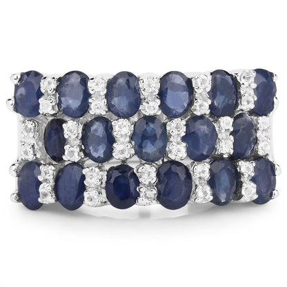 3.66 Carat Genuine Blue Sapphire and White Topaz .925 Sterling Silver Ring Bids.com