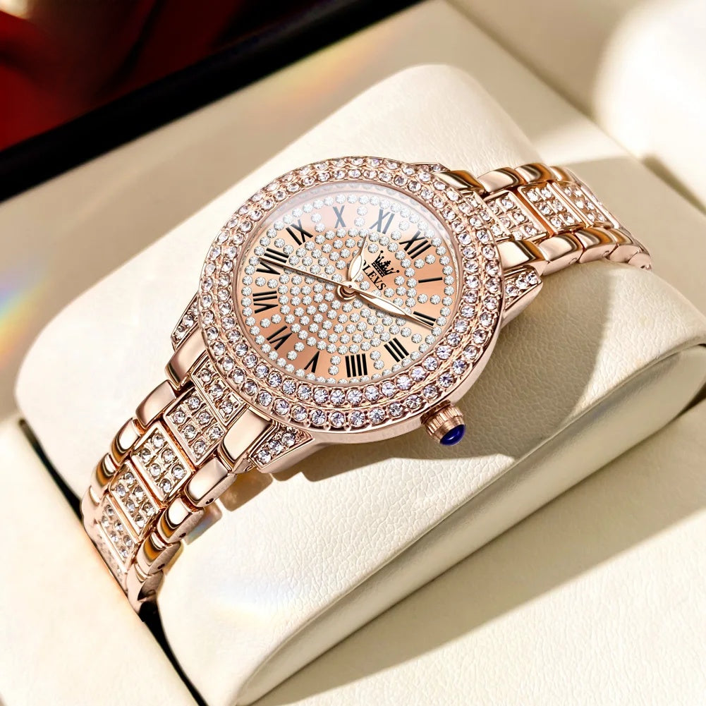 Women's Rose Gold Crystal Roman Numeral Watch Elegant BandsCo Straps
