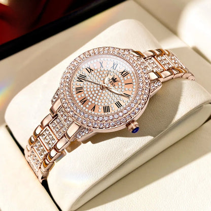 Women's Rose Gold Crystal Roman Numeral Watch Elegant BandsCo Straps