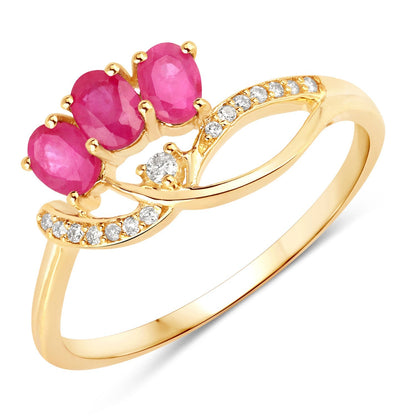 0.71 Carat Genuine Ruby and White Diamond 14K Yellow Gold Ring Bids.com