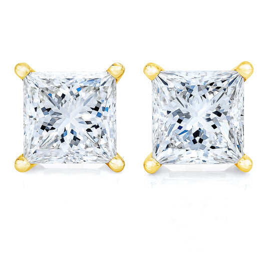 14K Yellow Gold 1.00 Cttw Princess-Cut Square Near Colorless Diamond Classic 4-Prong Solitaire Stud Earrings (J-K Color, I1-I2 Clarity) Bids.com