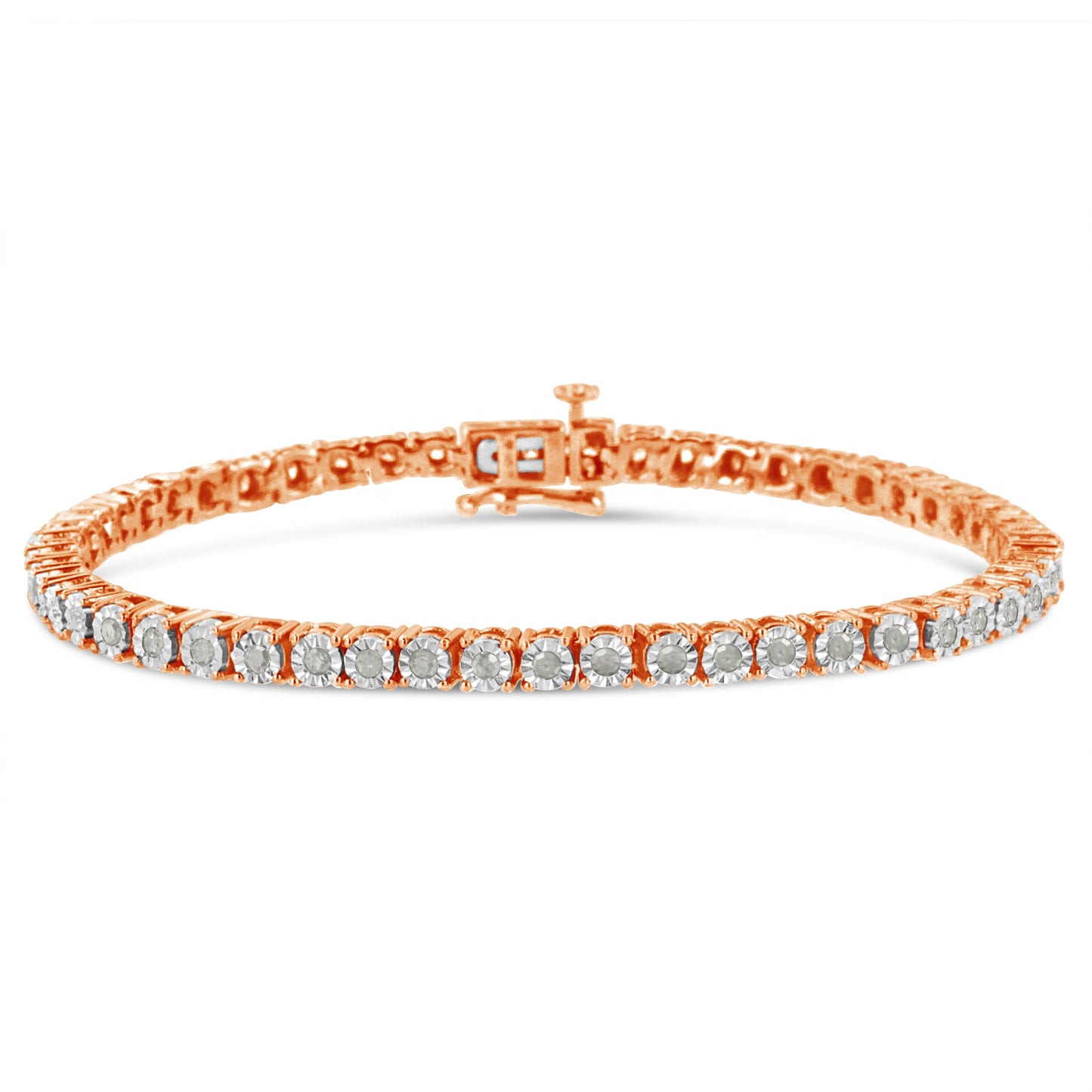 .925 Sterling Silver 1.0 Cttw Miracle-Set Diamond Round Faceted Bezel Tennis Bracelet (I-J Color, I3 Clarity) - 7" Bids.com