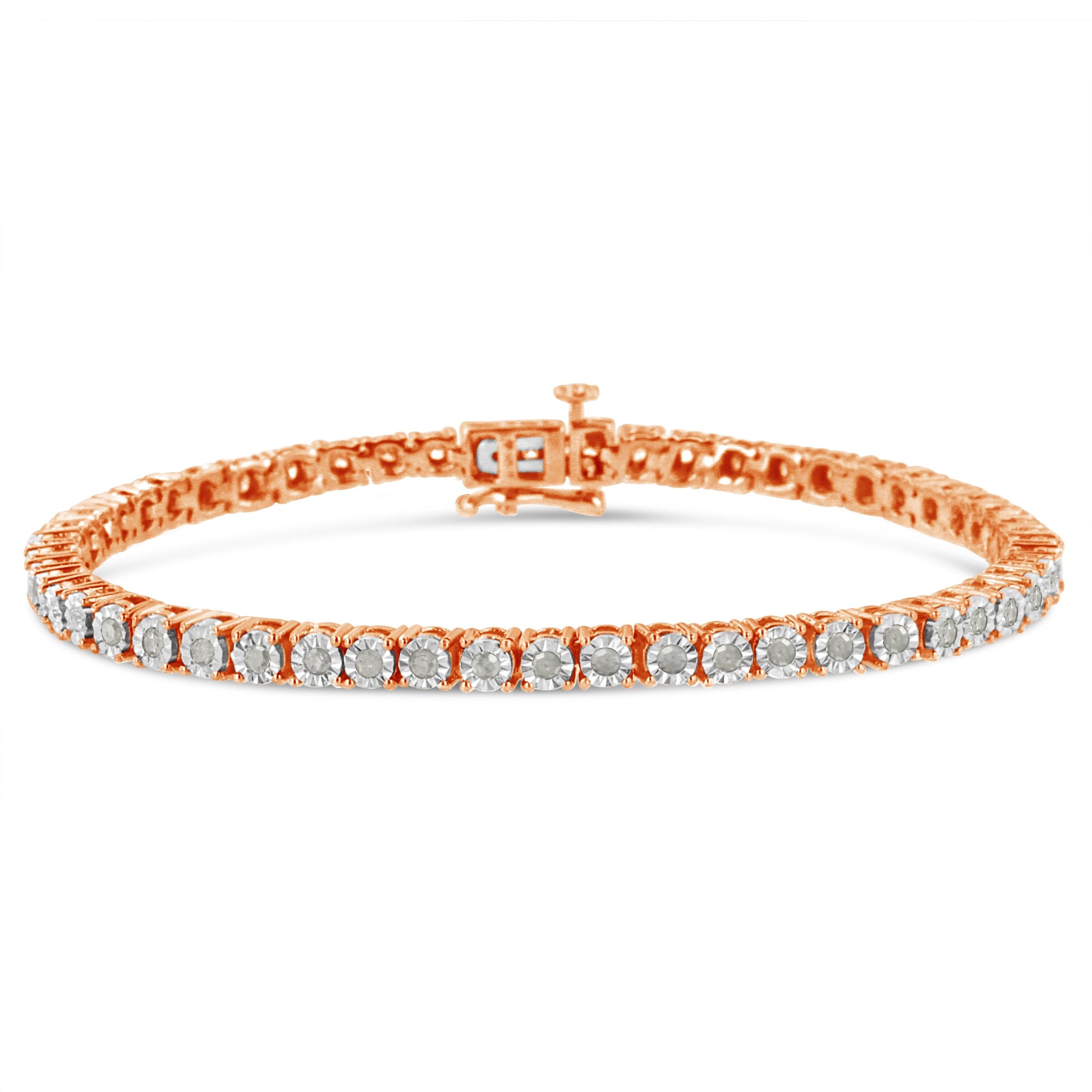 .925 Sterling Silver 1.0 Cttw Miracle-Set Diamond Round Faceted Bezel Tennis Bracelet (I-J Color, I3 Clarity) - 7" Bids.com