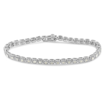 .925 Sterling Silver 1.0 Cttw Diamond Miracle-Set Square Milgrain 7" Link Tennis Bracelet (I-J Color, I3 Clarity) Bids.com