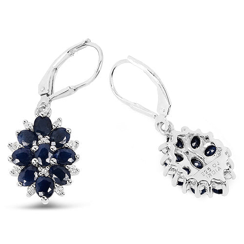 3.94 Carat Blue Sapphire and White Zircon .925 Sterling Silver Earrings Bids.com