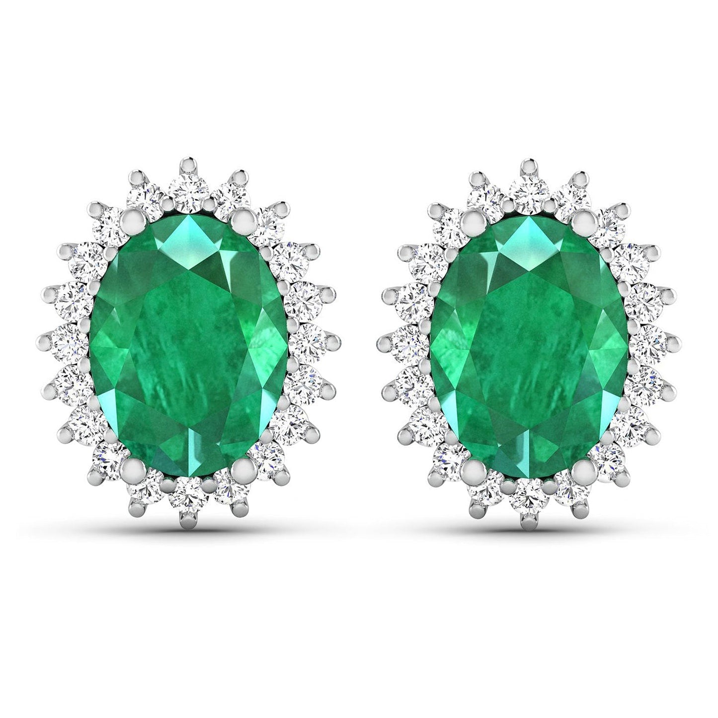 2.66 Carat Genuine Zambian Emerald and White Diamond 14K White Gold Earrings Bids.com
