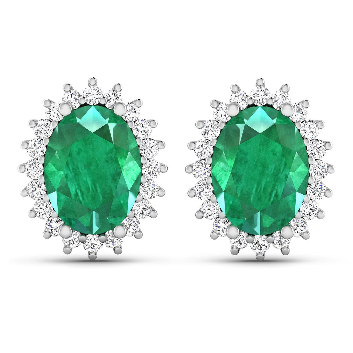 2.66 Carat Genuine Zambian Emerald and White Diamond 14K White Gold Earrings Bids.com