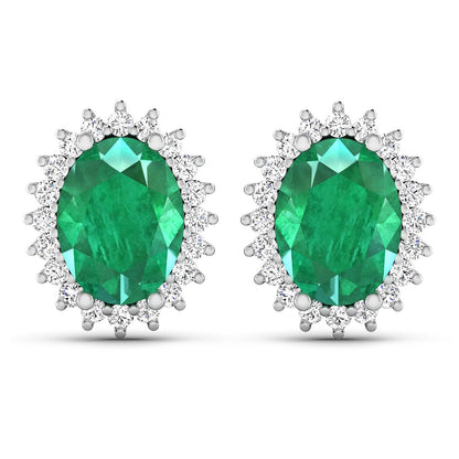 2.66 Carat Genuine Zambian Emerald and White Diamond 14K White Gold Earrings Bids.com
