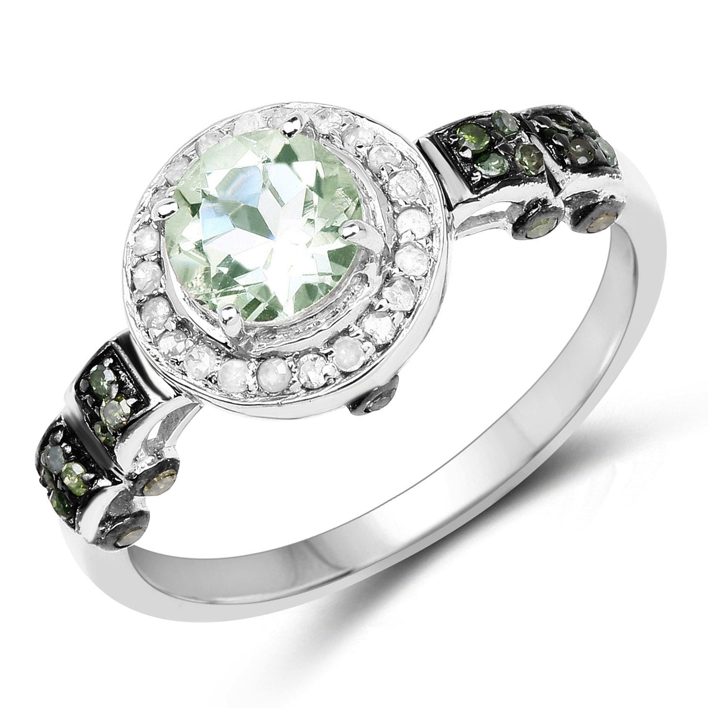 1.07 Carat Genuine Green Amethyst, Green Diamond and White Diamond .925 Sterling Silver Ring Bids.com