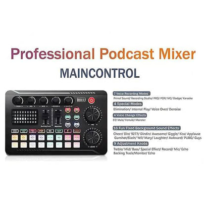 F998 Live Sound Card Audio Mixer Podcast Audio Interface with DJ Mixer Effects DailySale