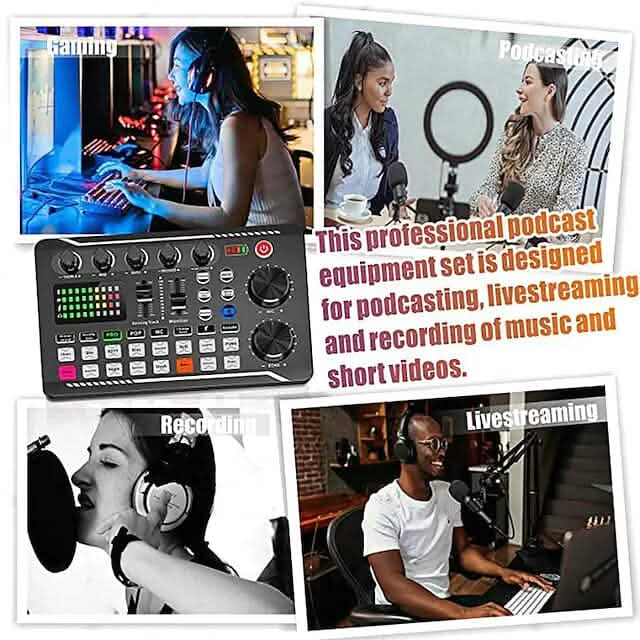 F998 Live Sound Card Audio Mixer Podcast Audio Interface with DJ Mixer Effects DailySale