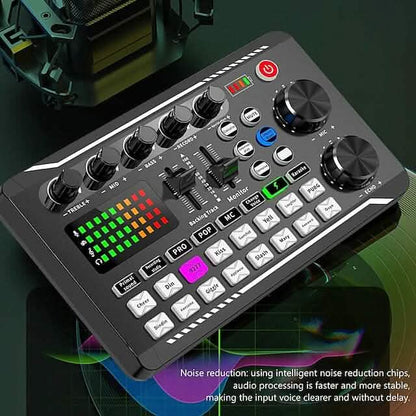 F998 Live Sound Card Audio Mixer Podcast Audio Interface with DJ Mixer Effects DailySale