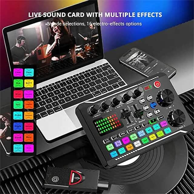 F998 Live Sound Card Audio Mixer Podcast Audio Interface with DJ Mixer Effects DailySale