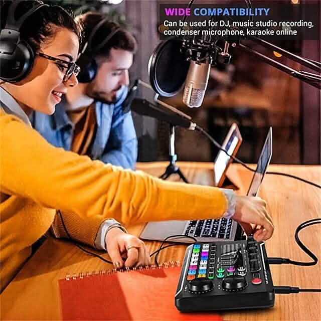 F998 Live Sound Card Audio Mixer Podcast Audio Interface with DJ Mixer Effects DailySale