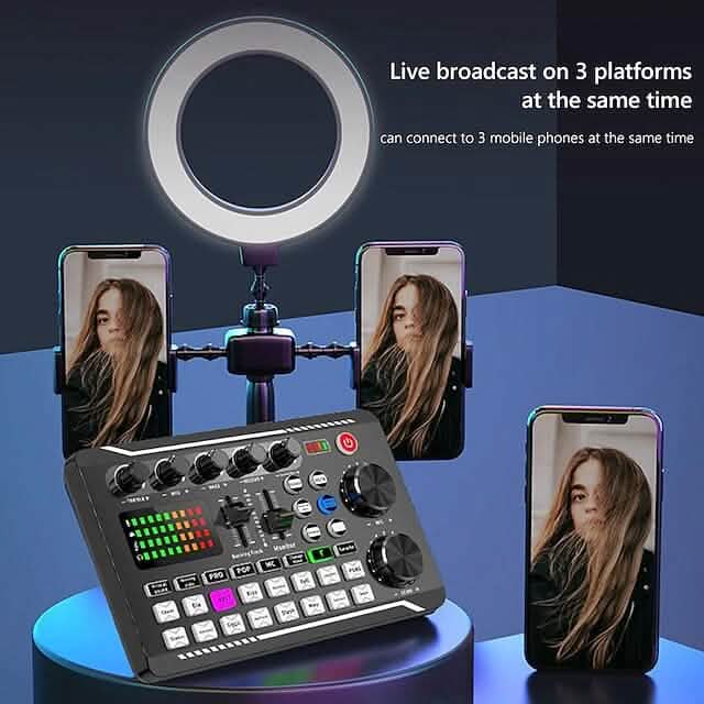 F998 Live Sound Card Audio Mixer Podcast Audio Interface with DJ Mixer Effects DailySale