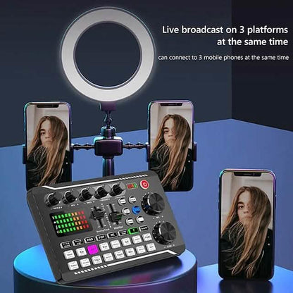 F998 Live Sound Card Audio Mixer Podcast Audio Interface with DJ Mixer Effects DailySale