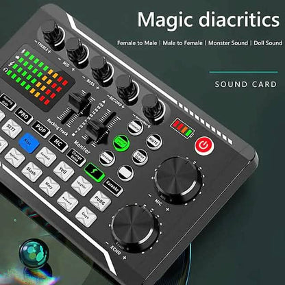 F998 Live Sound Card Audio Mixer Podcast Audio Interface with DJ Mixer Effects DailySale