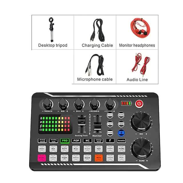 F998 Live Sound Card Audio Mixer Podcast Audio Interface with DJ Mixer Effects DailySale