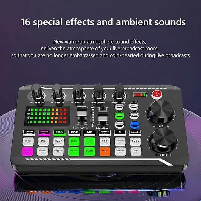 F998 Live Sound Card Audio Mixer Podcast Audio Interface with DJ Mixer Effects DailySale