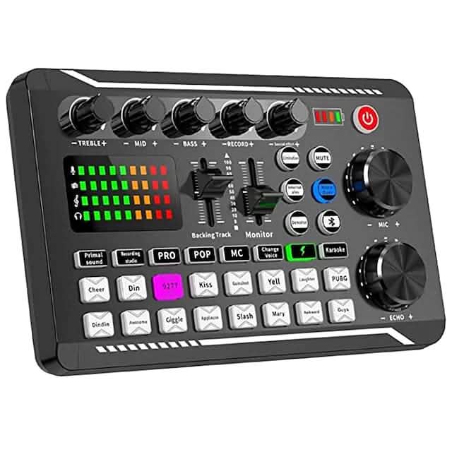 F998 Live Sound Card Audio Mixer Podcast Audio Interface with DJ Mixer Effects DailySale