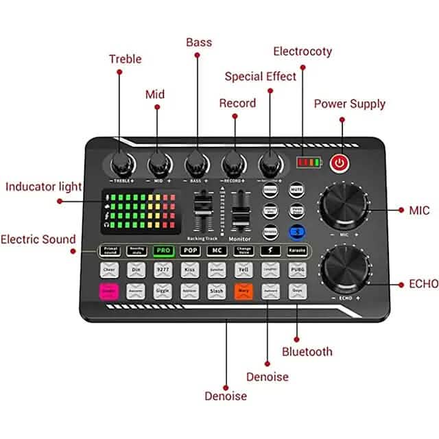 F998 Live Sound Card Audio Mixer Podcast Audio Interface with DJ Mixer Effects DailySale