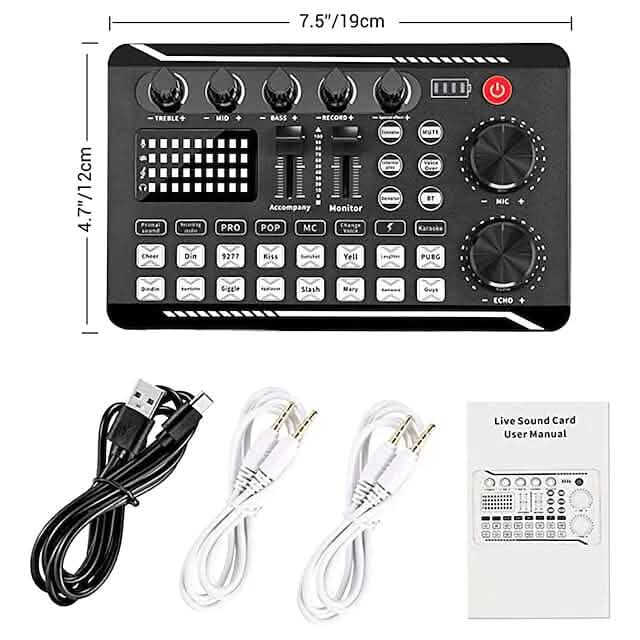 F998 Live Sound Card Audio Mixer Podcast Audio Interface with DJ Mixer Effects DailySale